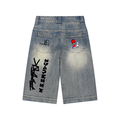 ATTACK Vintage Wash Baggy Denim Shorts