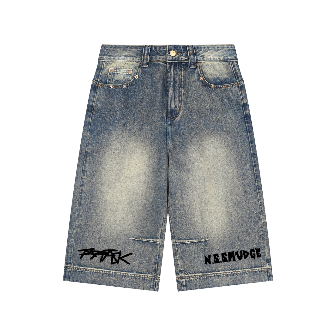 ATTACK Vintage Wash Baggy Denim Shorts